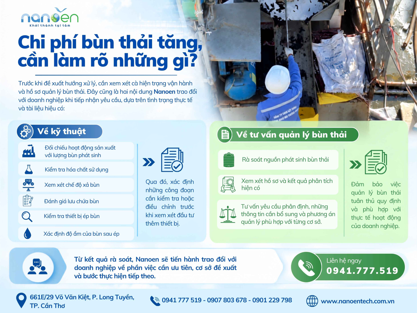 Chi phí bùn thải tăng và các yếu tố doanh nghiệp cần rà soát về kỹ thuật, quản lý bùn thải – Nanoen