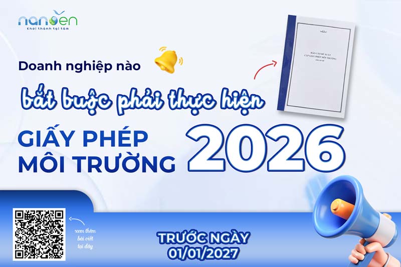 Infographic tổng hợp các đối tượng bắt buộc phải thực hiện Giấy phép môi trường theo quy định mới, thời hạn hoàn thành trước ngày 01/01/2027 nhằm tránh rủi ro pháp lý và xử phạt hành chính.