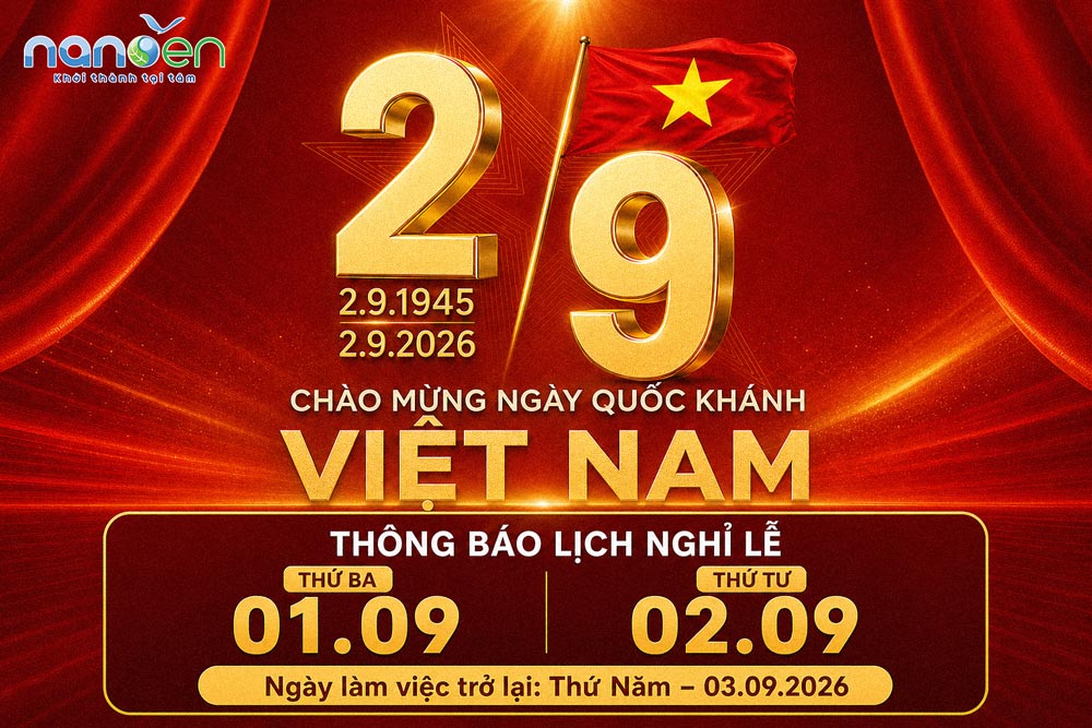  Nanoen thông báo lịch nghỉ lễ Quốc khánh 2/9 năm 2026 đến Quý khách hàng và đối tác. Cập nhật thời gian nghỉ và lịch làm việc trở lại của công ty.